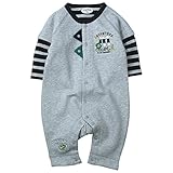 《秋冬春対応》 LoveLoveKids(ラブラブキッズ)裏起毛無地ボーダー使いフィットモンキーオール 70cm /杢グレー NO.KK-31-3971