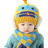 冬 赤ちゃん帽子 子供の帽子マフラーセット クリスマス帽 子供帽。ベビー帽子。赤ちゃんの帽子。冬の新型。小型乗用車。护耳帽+マフラースーツ 毛糸の帽子 外出する保温 子供 用 かわいい 防寒 ニットキ