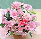 フラワーアレンジメントギフト ピンク系おまかせ 季節の花 バラ・かすみ草など可愛くプレゼント 商品画像配信付