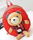 くまちゃん リュック キッズ 子供 かわいい ぬいぐるみ 取り外し 脱着 可能 (レッド（チェック）)