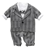 C-Princess ベビー服 スーツ ジャケット シャツ ズボン 3点セット 蝶ネクタイ タキシード 紳士服 赤ちゃん キッズ 男の子 フォーマル セレモニー グレー*チェック 80