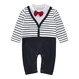 Zhhlinyuan 良質 赤ちゃん Boy Long Sleeve Jumpsuit Newborn Fashion Stripe Gentleman Romper 2 Color
