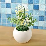 観葉植物 ミニ インテリア グリーン 造花 観葉植物 卓上観葉植物 かわいい ミニ 卓上ポット (ホワイト)