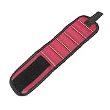 Pawaca 磁気リストバンド　アームバンド　超強力磁石　ネジ　ネイル　ライトツール　小部品紛失防止　修理 DIY用　5本超強力マグネット レッド