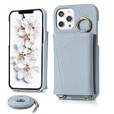 iphone12ケース 手帳型 女性 おしゃれ iphone12pro スマートケース 軽量薄型 シンプル アイフォン 12 プロ 携帯ケース 韓国 肩掛け 斜めがけ ストラップ iPhone 12 カバー 背面カードポケット付き 耐衝撃 アイフォン12 6.1 インチ 対応 スマホカバー ミラー 化粧鏡付き 横置き可 便利 多機能 落下保護 タッチペンプレゼント (iPhone12 /iPhone12 Pro, 水色)