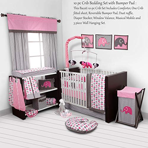 Elephants Pink/Grey 10 pc Crib Set Including Bumper Pad Elephants Pink/Grey 10 pc Crib Set Including Bumper Pad