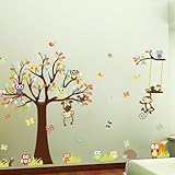 Colorful the Squirrel Owl Monkeys Playing on the Tree Wall Vinly Decal Decor Sticker Removable Wall 