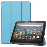 【タッチペン / 専用フィルム2枚付】Fire HD 8 / HD 8 Plus 2024 / 2022 / 2020 第12世代/ 第10世代 スマートケース カバー 手帳型 PUレザー 2024改良モデル対応 Fire HD 8 タブレット ケース 3つ折りスタンド機能 軽量 薄型設計 オートスリープ機能付き 傷つき防止 防指紋 耐衝撃 (T0237-skyblue)