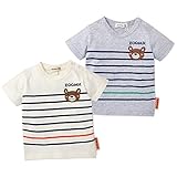 (アイボリー/95cm) ベビー服 男の子 Tシャツ 半袖 ZOOMIC ズーミック 天竺素材 ボーダー柄 くまワッペン装飾 ブランドタグ 男児 ベビー