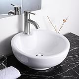 aquaterior 16 – 3 / 8 " Dia x6 – 2 / 3 " Hラウンドホワイト磁器セラミックバスルームシンクW / Freeクロムドレインとオーバーフロー