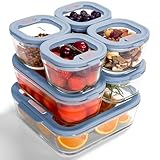 BOROHOUSE 耐熱ガラス 保存容器 7点セット（240ml×4 560ml×2 1370ml×1） - 電子レンジ・オーブン・冷凍対応 シリコン蓋 密閉容器 液漏れ防止 離乳食 作り置き 食器 収納 ブルー