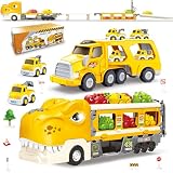 UQTOO 車おもちゃ ミニカーセット 子供 作業車両 恐竜車 男の子 女の子 誕生日のプレゼント 工事車両 おもちゃ 恐竜おもちゃ 室内遊び 建設車両セット