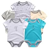 カバーオール 新生児から ロンパース 赤ちゃん 綿100 半袖 Baby ボディースーツ 5枚セット ベビー服 (3-6月, キング)
