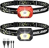 ヘッドライト 充電式 led ヘッドランプ SGODDE IPX65防水 2個セット 暖色 高輝度 センサー機能 長押し機能 500ルーメン