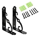 Sumnacon 2個セット 棚受け ブラケット アイアン アンティーク 木の板 シェルフ ブラケット 棚受け 金具 l型 おしゃれ 12.7*8.9cm（ブラック） ((黒）12.7*8.9cm)