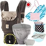 エルゴベビー抱っこ紐（ベルト付）/出産祝サマーセット （オーガニック・ダークココア）クールエアインサート3III【正規品2年間保証-SG認定付】よだれパッド＋収納ポーチ＋ひんやりクールパット付