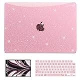 QJUZO グリッタークリアケース MacBook Air 13インチ 2025 2024-2022 M4 M3 M2 (モデル A3240 A3113 A2681)対応 MacBook Air 13.6インチ用キーボード&スクリーンカバー付き頑丈なハードシェル ベビーピンク