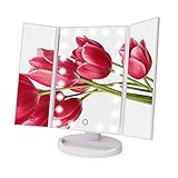 化粧鏡 三面鏡 卓上スタンドミラー 2倍＆3倍拡大鏡付き 折りたたみ 調光可能 角度調整可能 ホワイト