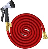 SuperGrowing 50 Feet Flexible Expandable Rubber Garden Hose with Solid Brass Connector and valve,Dou