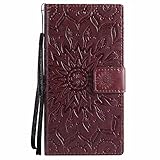 Xperia XZ1 ケース Dfly 高品質 PU 革 を エンボスマンダラ花デザイン 財布型 スタンド機能 ウルトラスリム フリップ マグネット吸着 手帳型ケース (Sony Xperia XZ1