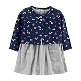 カーターズ Carter's 女の子用グレーワンピースx ディープブルー花柄カーディガン2点セット (12months(72-78cm)) [並行輸入品]