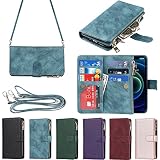 Eastwave アイフォンfor iPhone 12 Mini ケース for iPhone 12mini 縄掛けケース 手帳型 財布型 ICカード コインポケット ストラップ付き カード 収納 小銭入れ ファスナーポケット付き PUレザー 6色ブルー