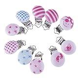 Perfk ベビー　赤ちゃん　おしゃぶりホルダー　おしゃぶりクリップ　木製　おしゃぶり　チェーン　10Pcs　全3色 - ストライプ