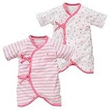 西松屋 EFD 2枚組コンビ肌着（ネコ/ハチ/ゾウ）【新生児50-60cm】 新生児 ピンク