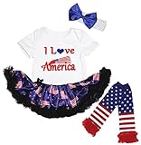 [キッズコーナー] アメリカの独立記念日 I Love America ベビー服 レッグウォーマー付き ヘアバンド付き ワンピースドレス チュチュ (White, 3-6 Months) [並行輸入品