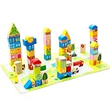 [ドリーマー]　知育玩具　積み木　ブロック　天然木製品　100個ピース　交通手段　トラフィック　筒入り　幾何認知　早期開発　カラフル　ベビー　赤ちゃん　シーツ付き