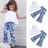 Franterd 2pcs Baby Girls Boysストラップオフ肩トップス+花柄ベルフレアパンツセットヴィンテージスタイルClothesセット 4T ブルー