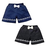 (ブラック/95cm)ベビー服 女の子 ショート パンツ ボトム ダブルストライプ リボン スカラッププリント ウエストゴム 女児 ベビー