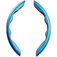 New Carbon Fiber Steering Wheel Cover Safe and Non Slip Car Accessory,Universal Fit for Men and Women (Blue)