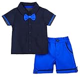 Lilax Baby Boys Navy Shirt With Bow Tie and Short Set カラー: ブルー