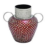 Woodland Imports Decorative Metal Glass Mosaic Vase with Two Handles [並行輸入品]