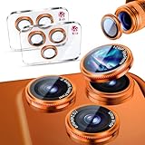 iPhone 17 Pro/17 Pro Max用 カメラ保護 フィルム 2枚セット いphone17 Pro/17 Pro Max カメラ保護カバー アルミ合金 9H強化ガラス 露出オーバー防止 貼りやすい 耐衝撃 超高透過率 かっこいい-オレンジ色