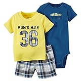 Carter's(カーターズ) ベビー ボーイズ 半袖Tシャツ / ボディスーツ / ハーフパンツ 3点セット (ブルー/イエロー) Baby boys' 3-Piece Set (3M(60))
