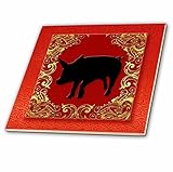 3dRose ct_101852_2 Chinese Zodiac Year of the Pig Chinese New Year Red, Gold and Black Ceramic Tile,