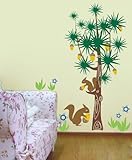 Pop Decors Removable Vinyl Art Wall Decals Mural for Nursery Room, Squirrels and Pine Trees by Pop D