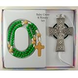 Baby Cross & Rosary Set - Celtic Cross with Green Wooden Rosary (McVan BS34) by KeegansCatholicTreas