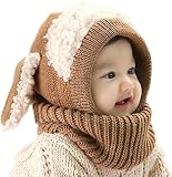 (アババラヤ) Ababalaya 子供用 可愛い　暖かい帽子 耳付き　ニット帽子　ニットキャップ (カーキ)