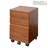 デスクチェスト 3段 キャスター付き 木製 ウォールナット K-2547 ブラウン
