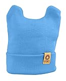 Plus Nao(プラスナオ) 子供用 ベビー用 ニット帽 ニットキャップ 耳付き シンプル 無地 タグデザイン ベビー キッズ 女の子 男の子 冬帽子 - ブルー