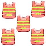 uxcell 黄色の反射ストリップ　レッドカラー　高視認性　安全ベスト　ポリエステルメッシュ　5個セット