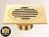 LANGPAI Drainer Square Shower Floor Drain with Removable Strainer Tile-In Design Shallow Gold 4x4 In