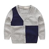 Tortor 1bacha(JP) 子供　ニットカーディガン　ニットセーター　キッズ　ニット編み　ベビー服　セーター　男の子　長袖　秋もの　ボーイズ 男児　可愛い　vネック　体温調節　 綿95％　グレ