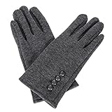 (サンライン)Sun Line 手袋 レディース あったか スマホ ４個のボタン デザイン 帯毛の おしゃれ 寒い季節の必需品 (ブラック) (グレー)