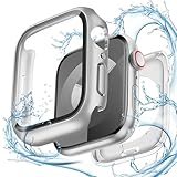 【360度防水設計】 CAERMA for アップルウォッチ カバー Series 11/10/9/8/7/SE3/SE2/SE/6/5/4 41mm 超薄型 for Apple Watch カバー 2in1防水 PC素材 硬度9H強化ガラス 高透過率 指紋防止 耐衝撃 全面保護 for Apple Watch ケース シルバー