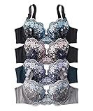 [ニッセン] ブラジャー 花柄刺しゅうブラジャー４枚組 4枚組(ダークカラー) F90