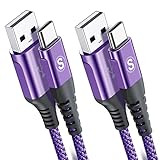 USB Type C ケーブル【1m+2m/2本セット】Sweguard USB-A & USB-C ケーブル【3.1A QC対応 急速充電】 タイプc 充電iPhone 17/16/15 Pro MAX/アイフォン15, iPad Pro,Samsung Galaxy S25/S24/S23/S22,Sony,Xiaomi,Huawei,Pixel,type-c機器と互換性があり(パープル)